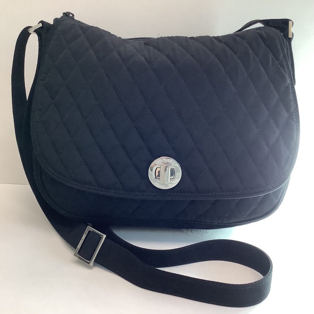 Vera Bradley Black Quilted Crossbody Saddle Bag EUC!